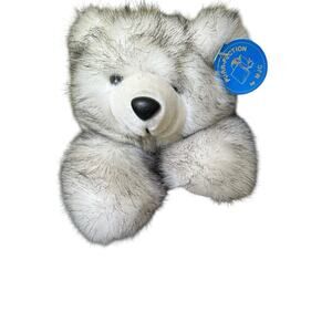 Vintage 80's MCJ Purr-Fection Polar Bear Plush Fuzzy White Black Floppy 19" NWT